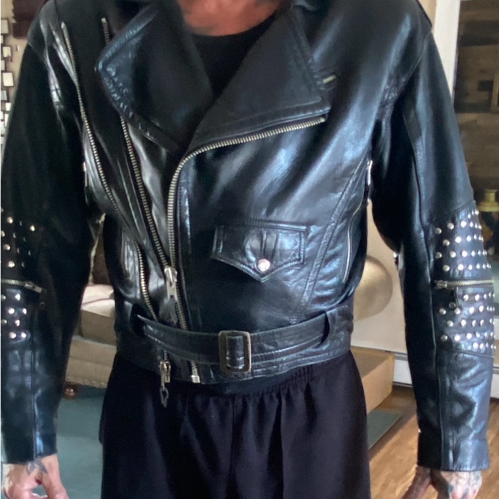 Black Designer Biker Jacket - Leather